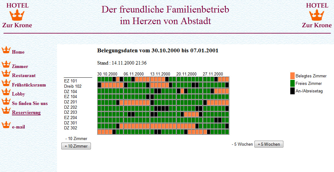 Beispiel Belegungsplan - Internet Auftritt